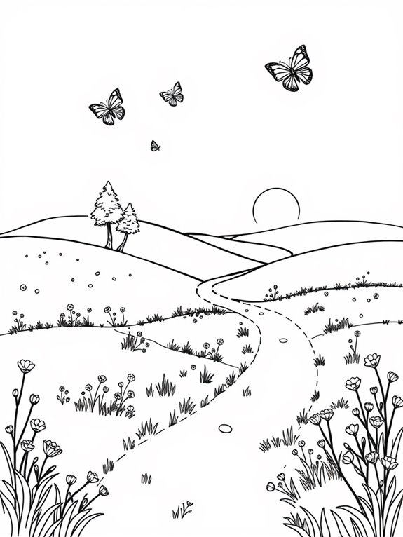 meadow landscape coloring page