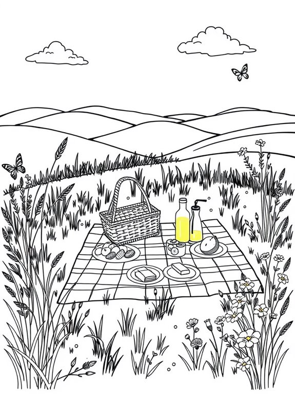 meadow picnic coloring page