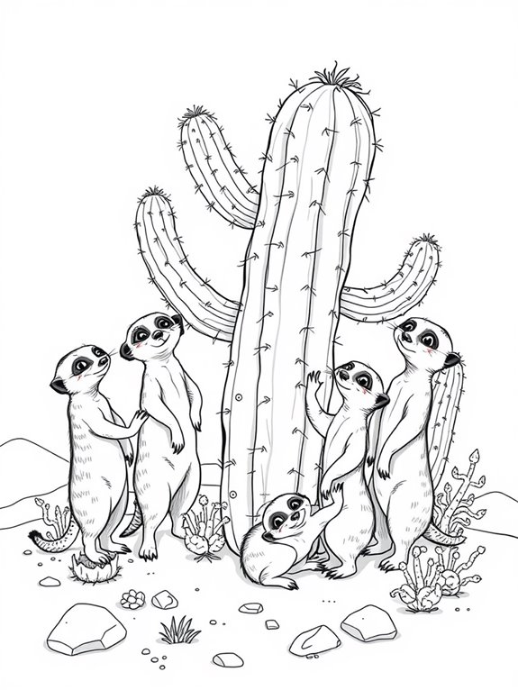 meerkats and cactus coloring