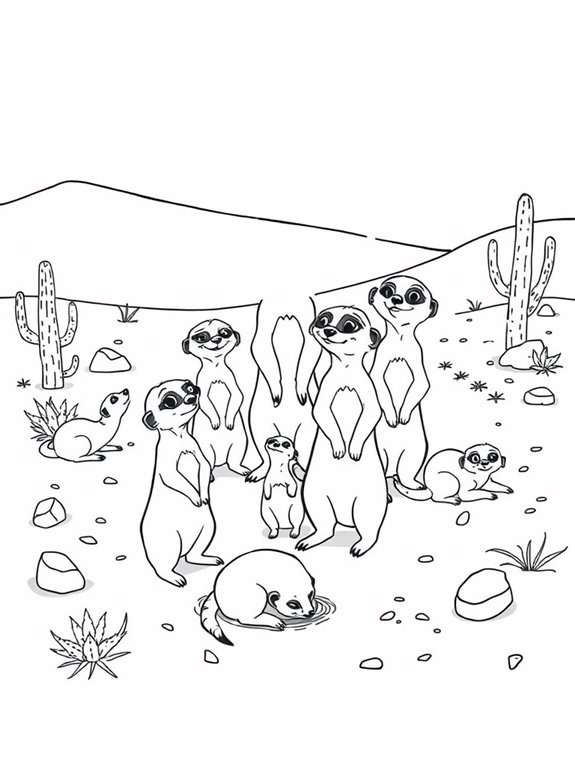 meerkats exploring desert landscape