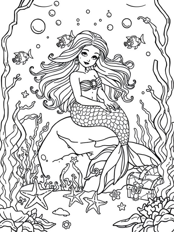 mermaid coloring page scene