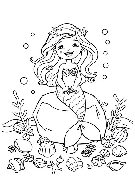 mermaid coloring page seashells