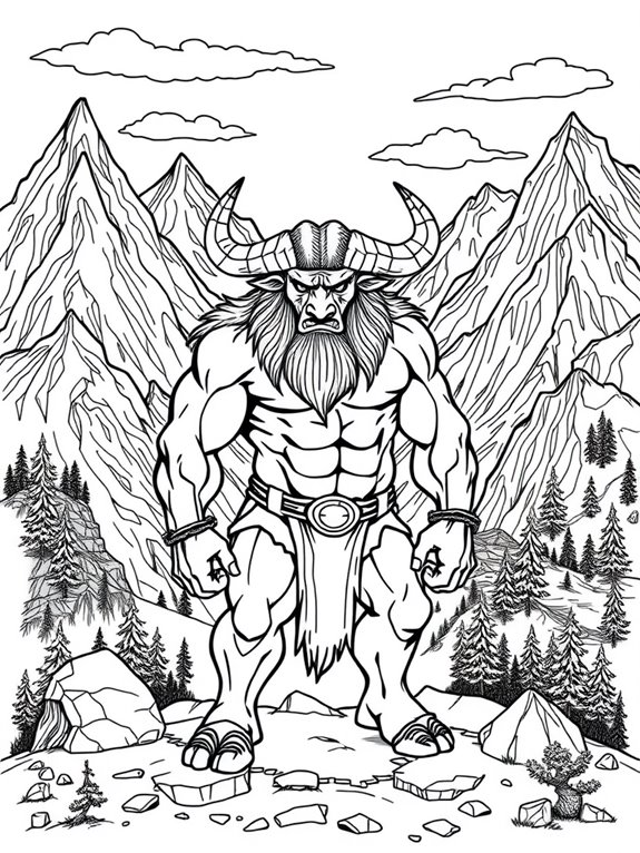 minotaur in mountain scene