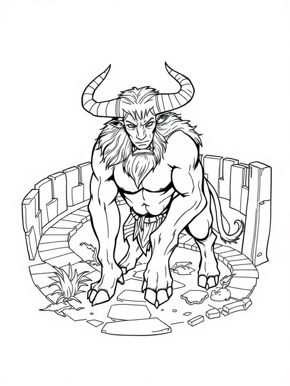 minotaur line art coloring page