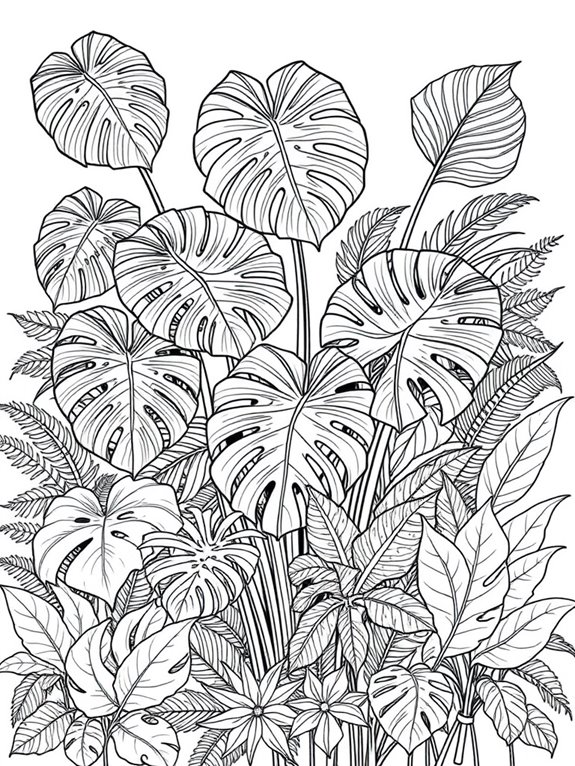 monstera plant coloring page