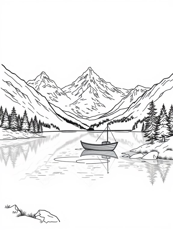 mountain lake with boat