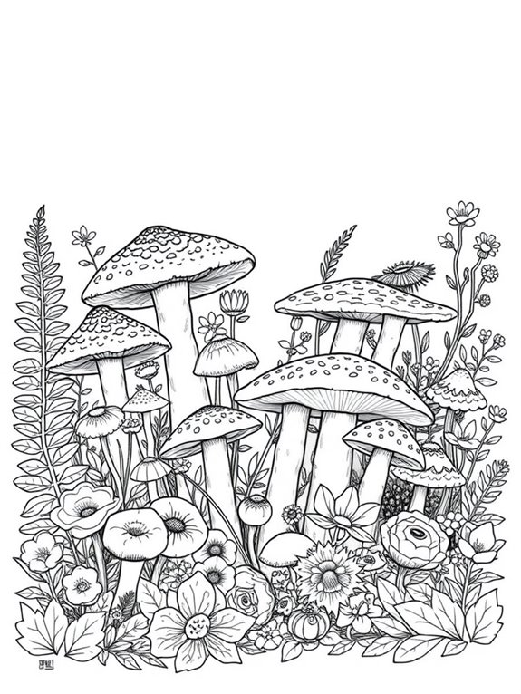 mushroom coloring page design