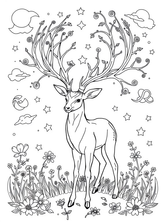 mystical deer coloring page