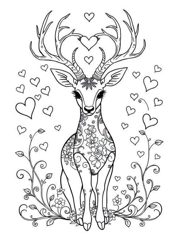 mystical heart themed deer illustration