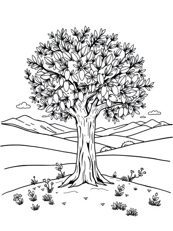 olive tree landscape coloring page