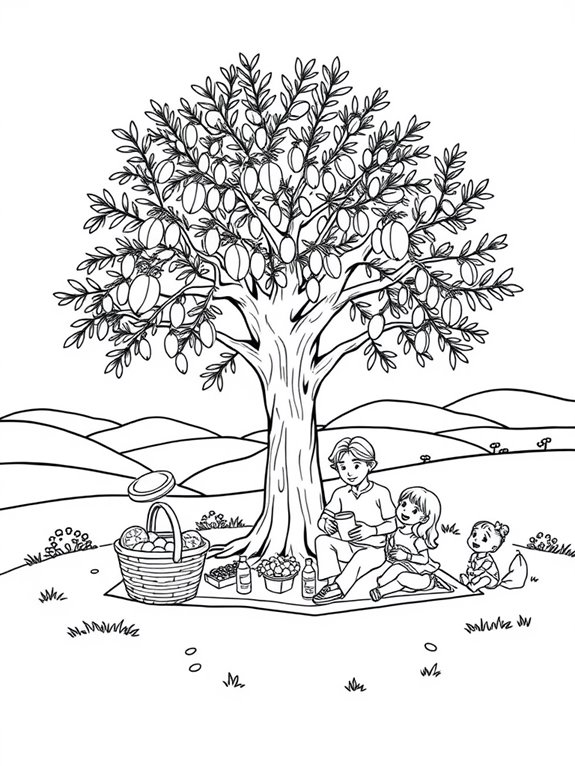 olive tree picnic scene