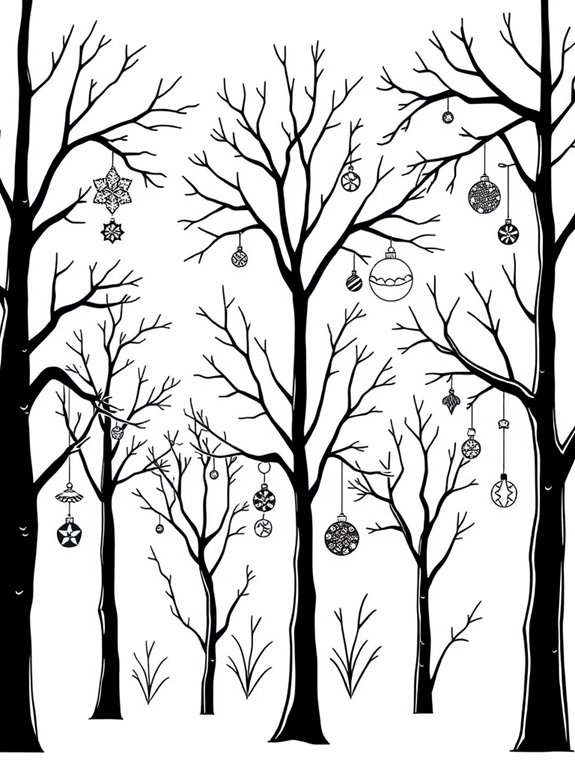 ornamented winter trees coloring