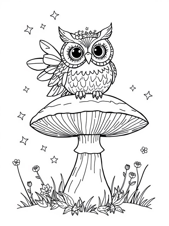 owl sitting on mushroom