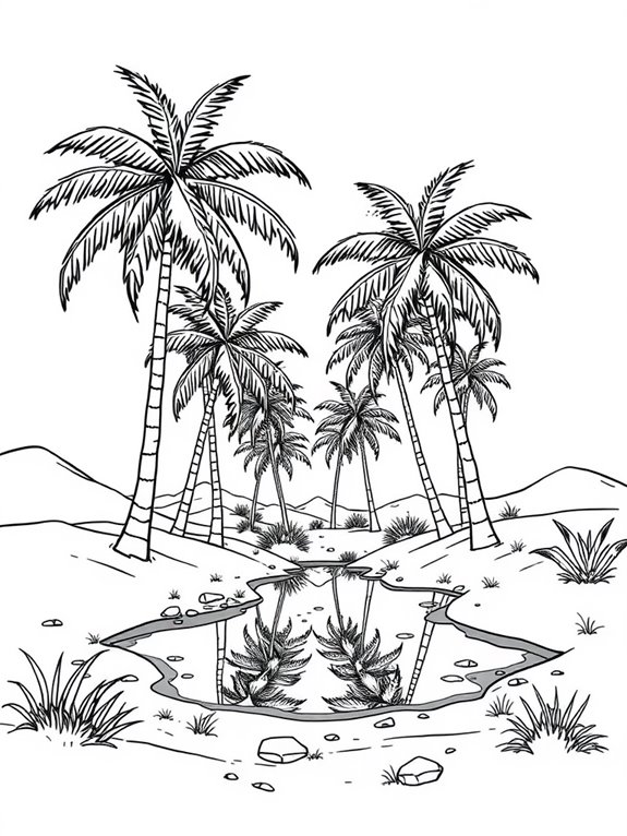 palm trees oasis coloring