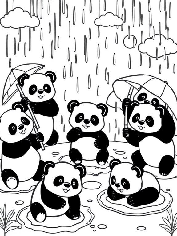 pandas playing in rain