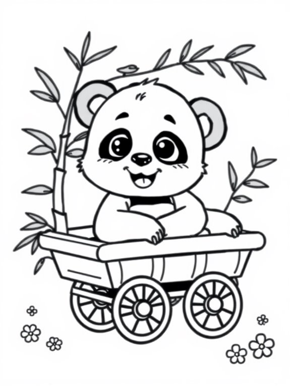 pandas riding in cart