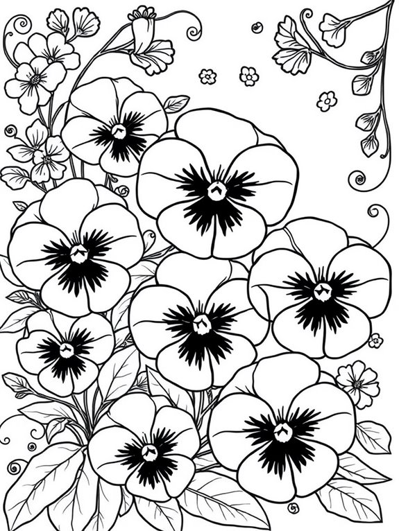 pansies coloring page design