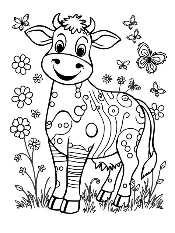 patterned cows coloring page