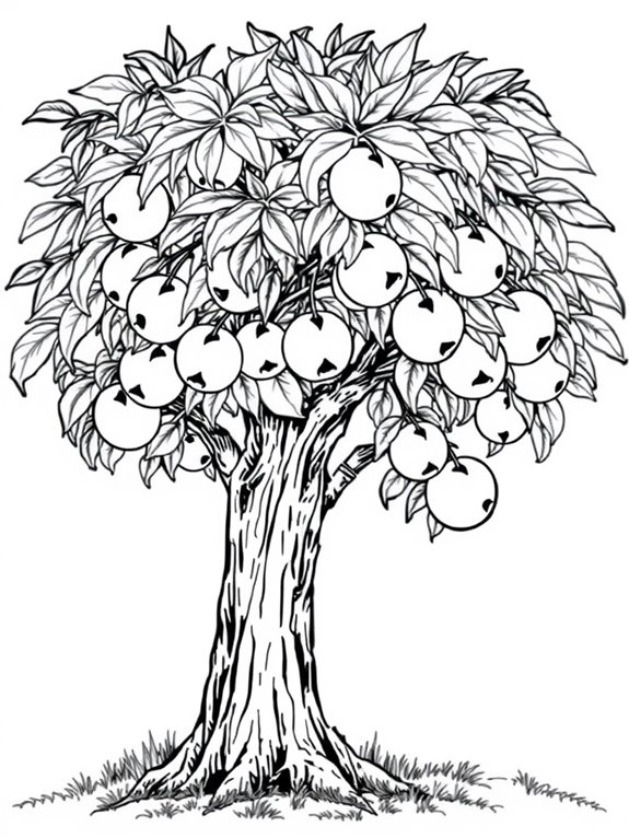 peach tree fruit coloring page