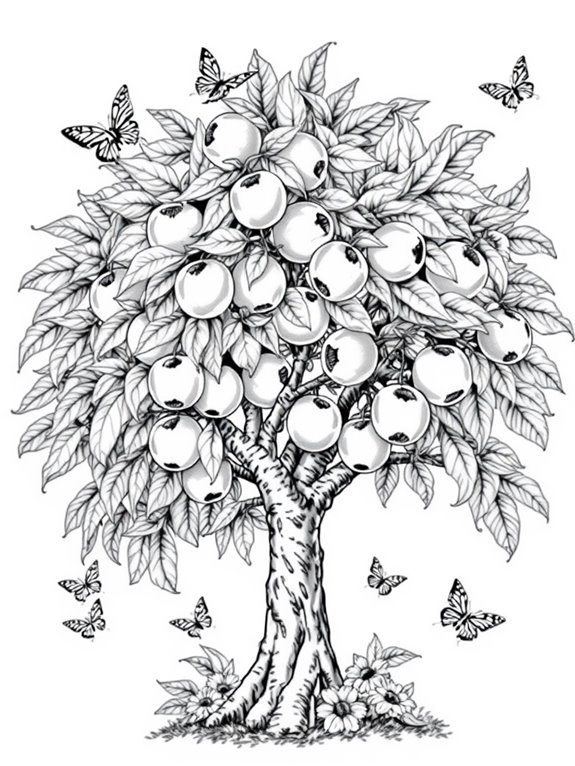 peach tree with butterflies