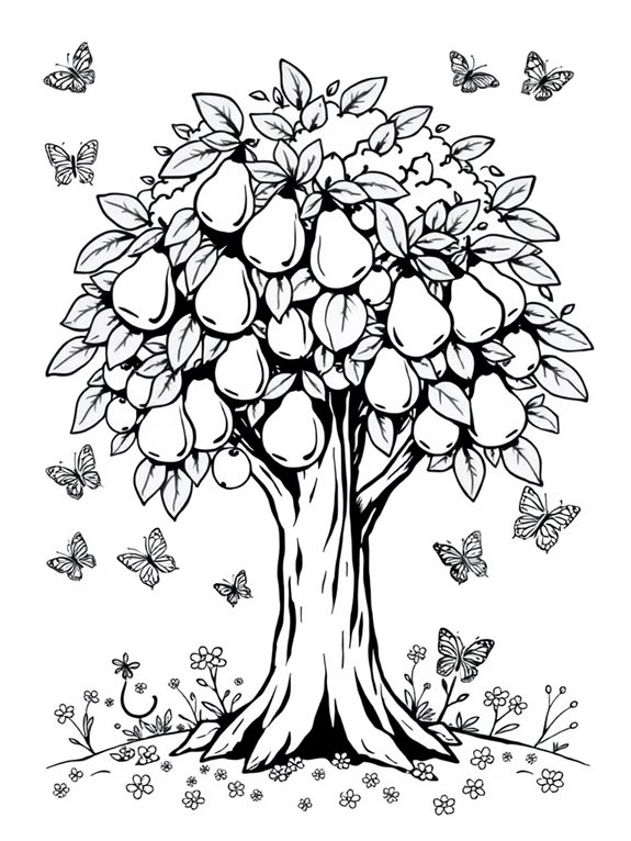 pear tree with butterflies