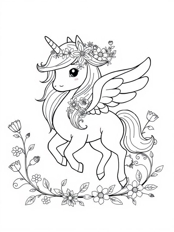 pegasus surrounded by flowers