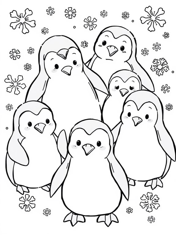 penguins and snowflakes illustration