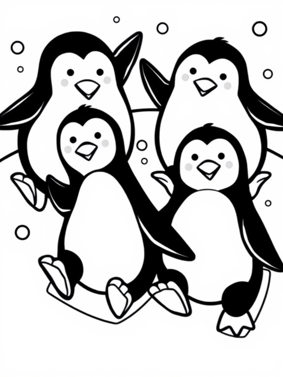 penguins sliding on ice