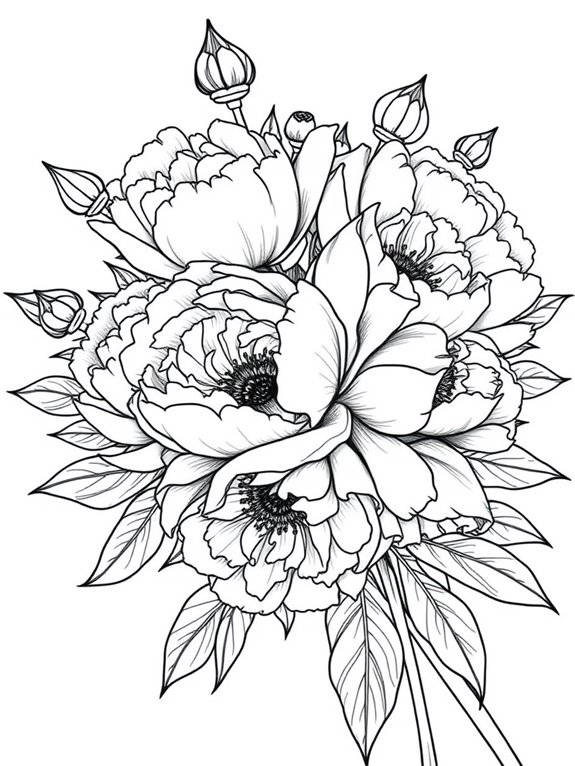 peonies bouquet coloring page