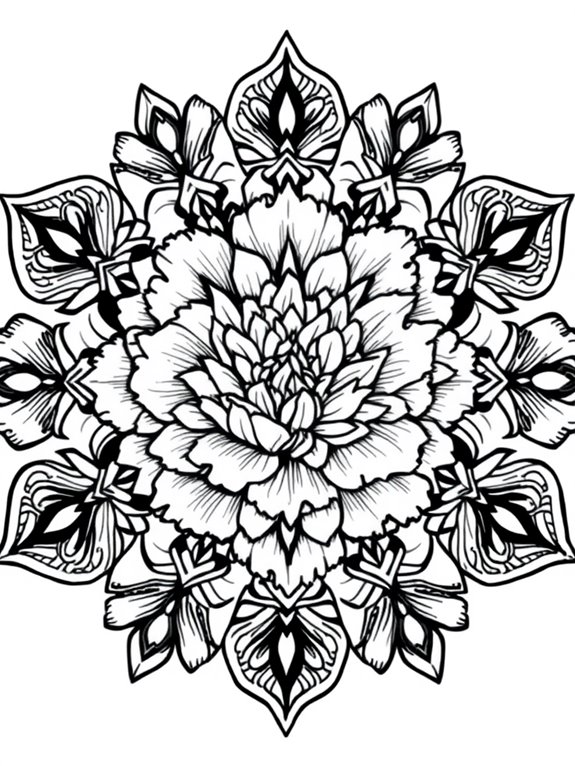 peonies mandala coloring page