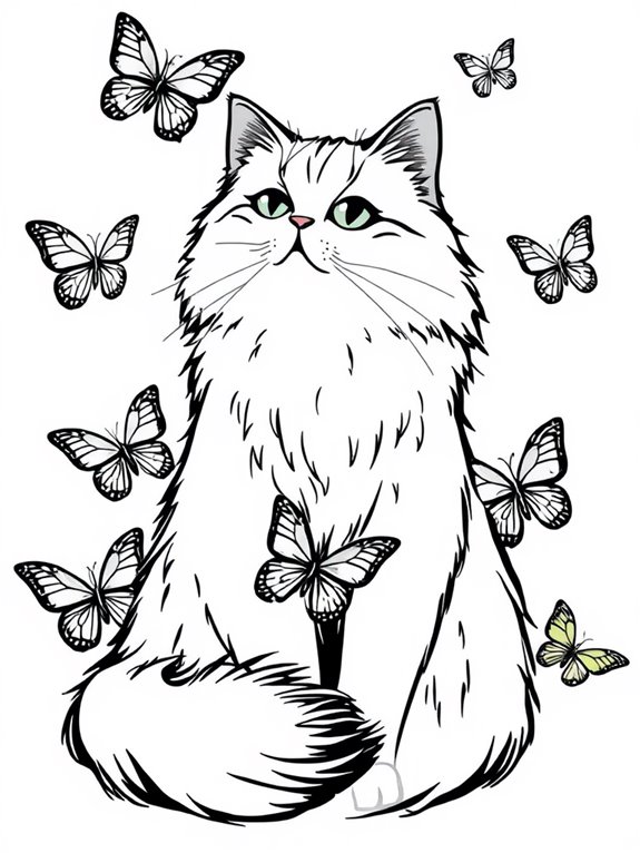 persian cat with butterflies