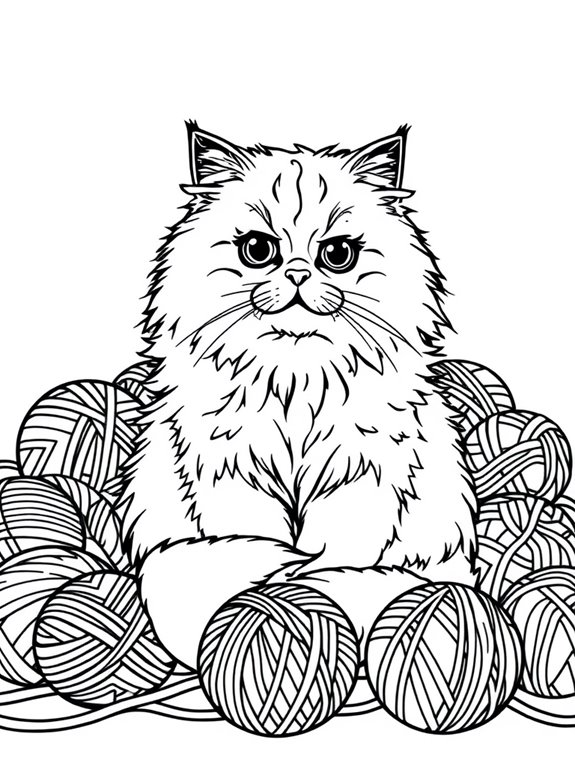 persian cat with yarn