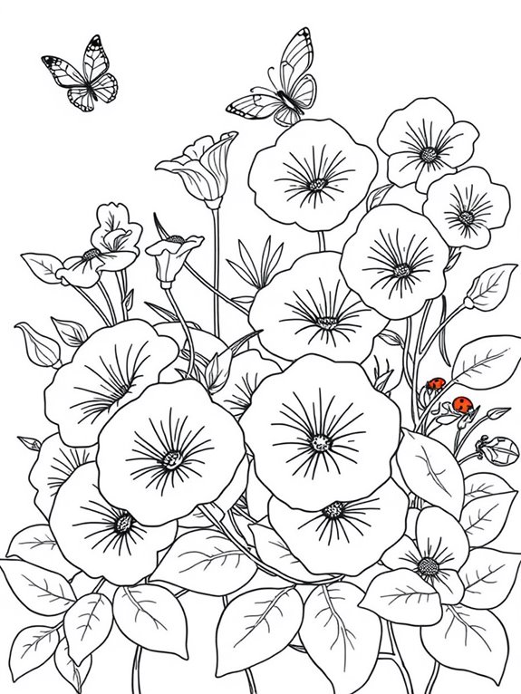 petunias garden line art