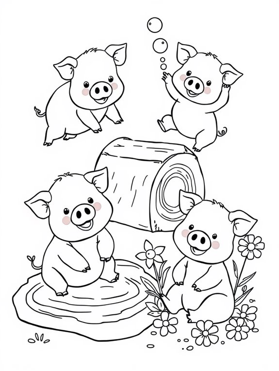 pigs engaged in coloring