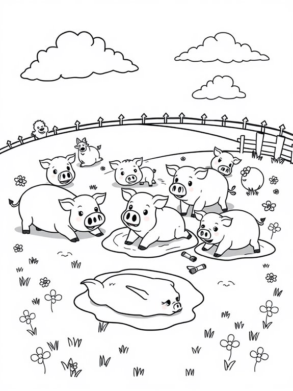 pigs playing in field