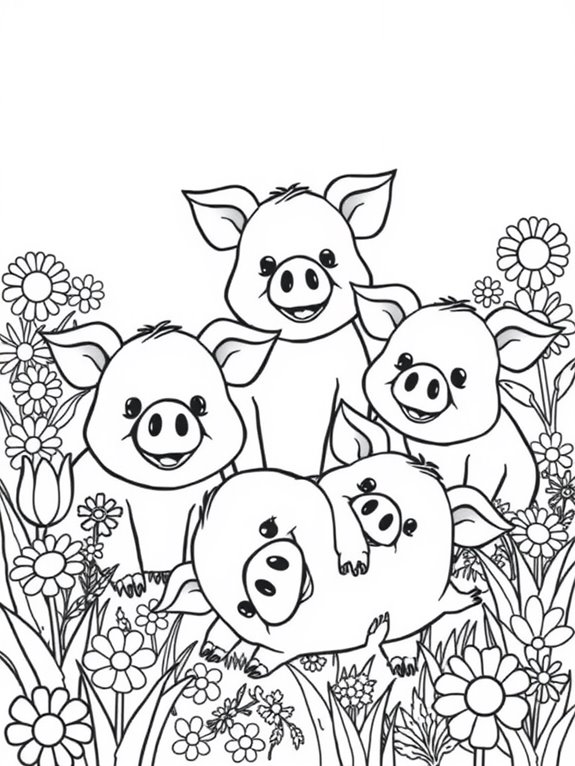 pigs surrounded by flowers