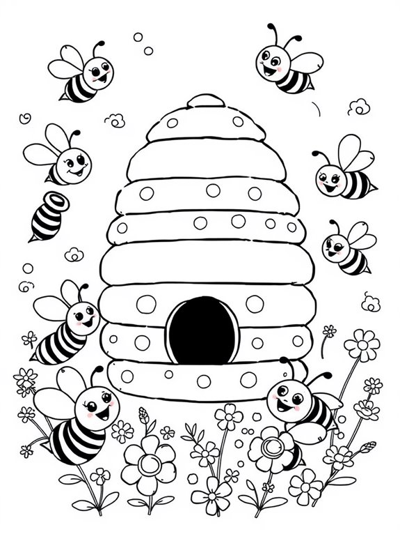 playful cartoon bee coloring