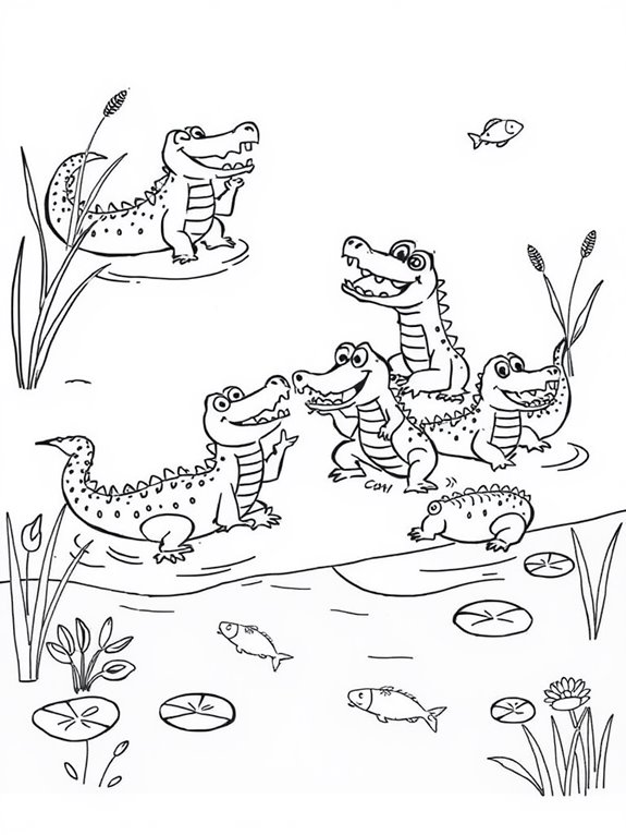 playful crocodiles with friends