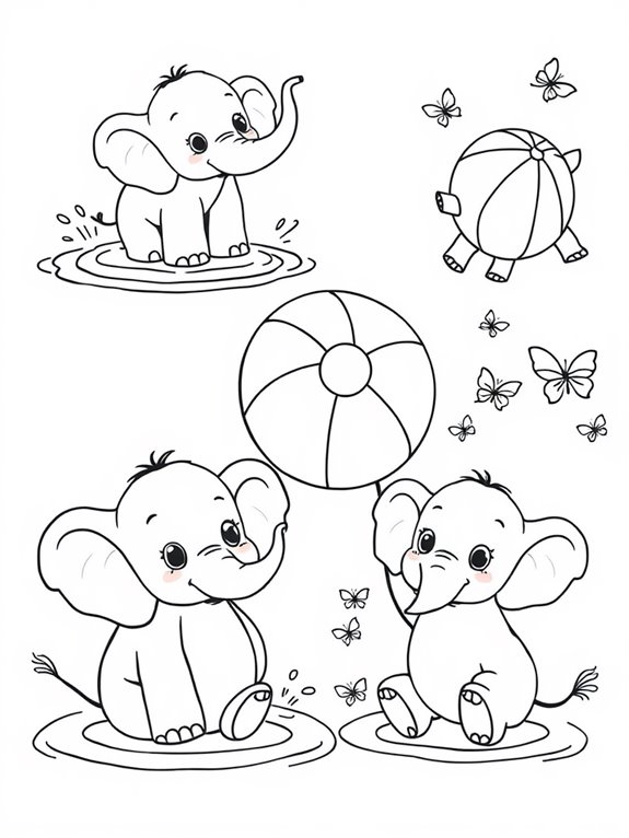 playful elephants coloring page