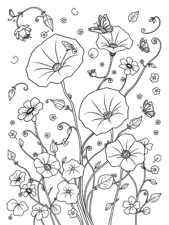 playful floral coloring page