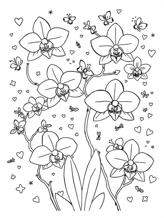 playful orchid coloring page