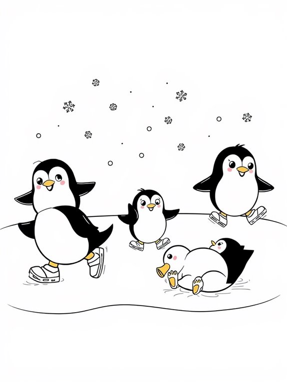 playful penguins ice skating