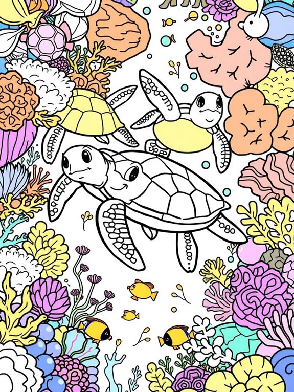 playful sea turtle coloring