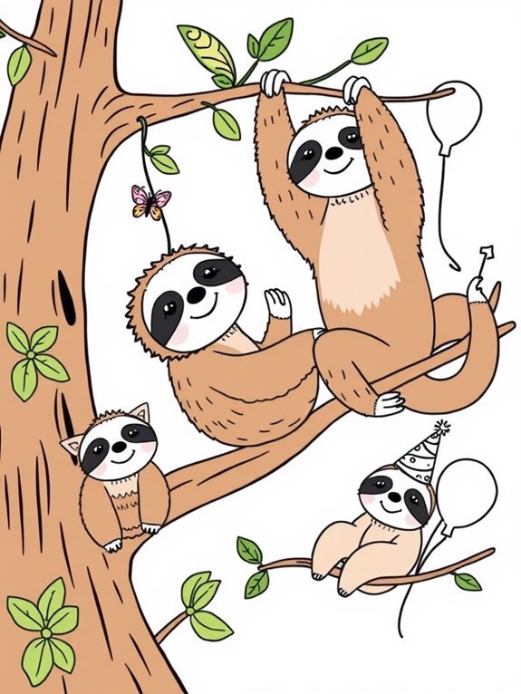 playful sloths coloring activity