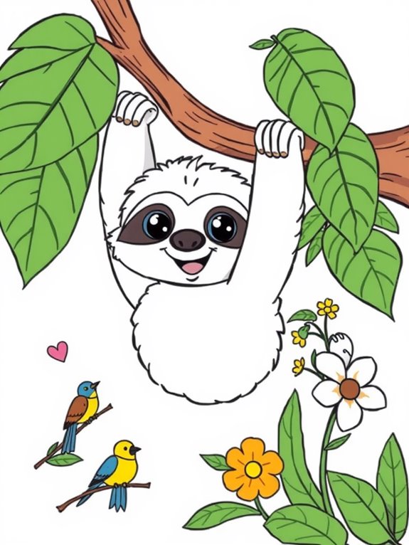 playful sloths coloring page