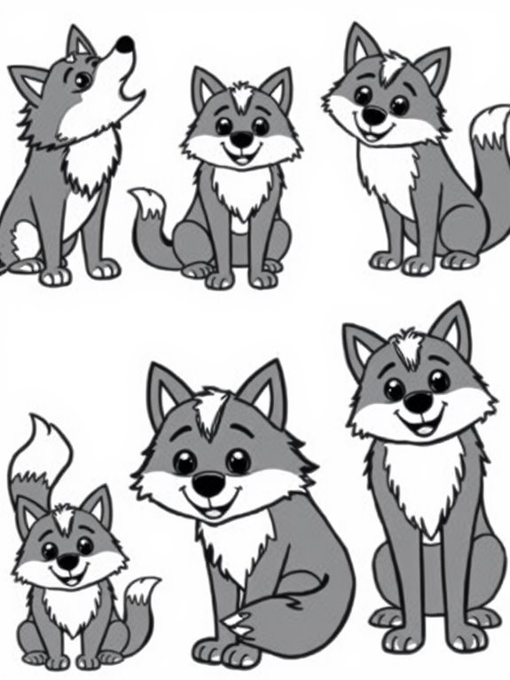 playful wolves coloring page