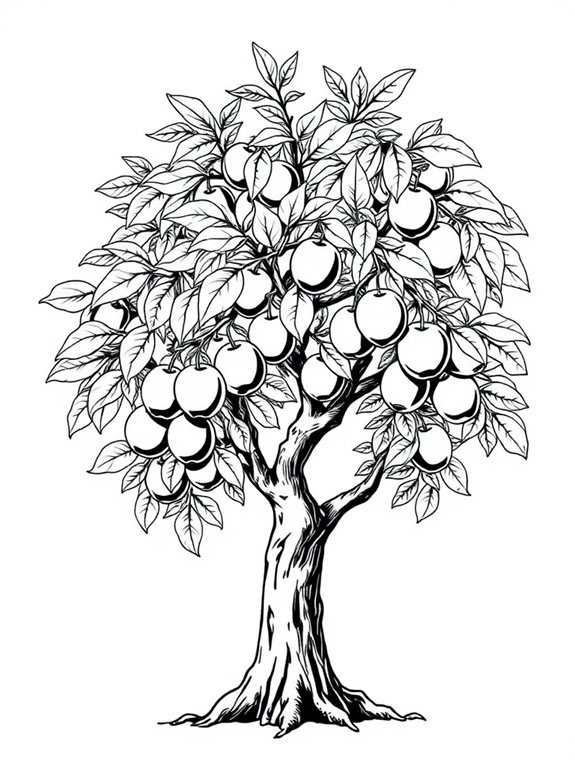 plum tree fruit coloring page