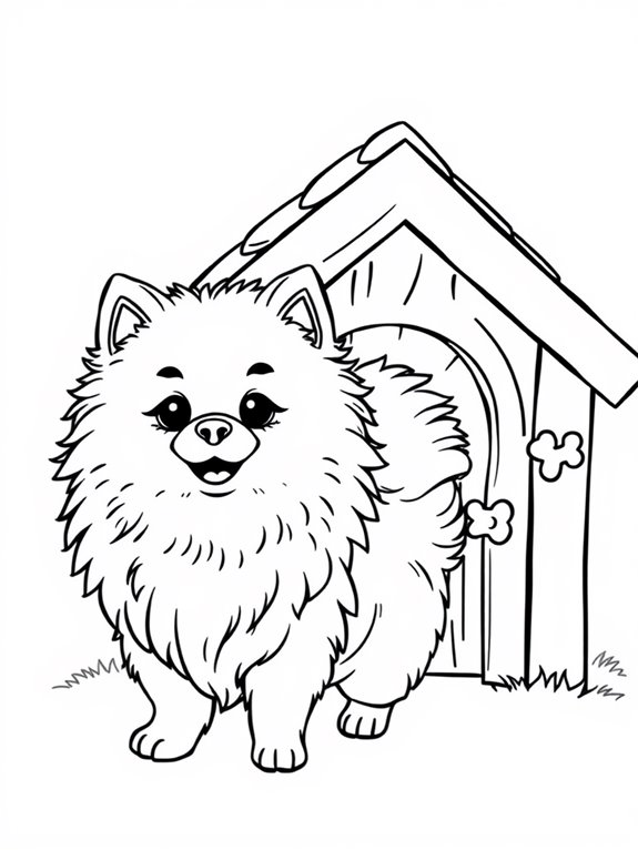 pomeranian by doghouse illustration