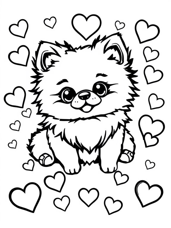 pomeranian hearts coloring page