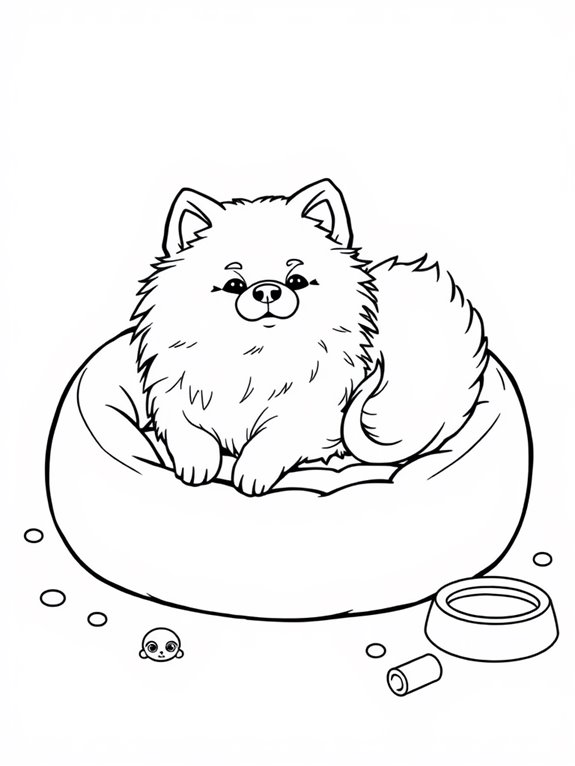 pomeranian in dog bed